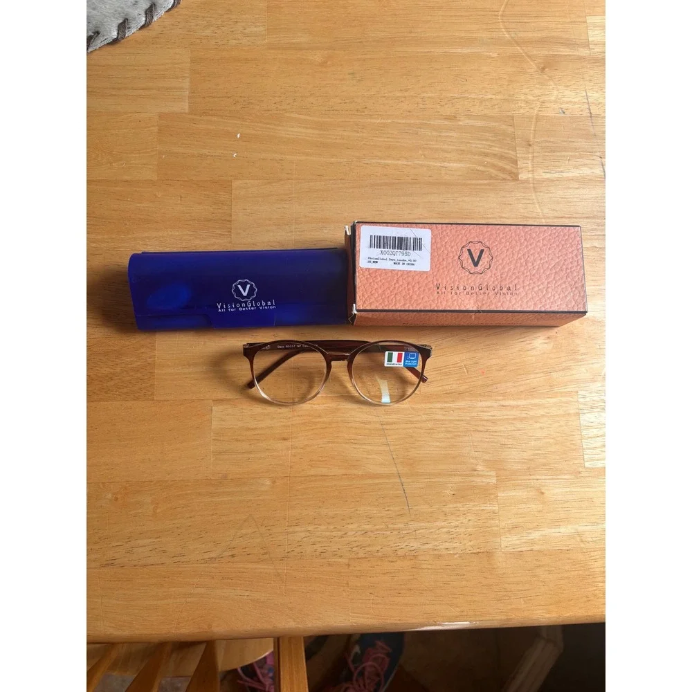 Designed in Italy Blue Light Glasses Unisex OS Brown Gradient NEW Round Frame